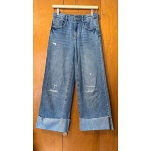 ZARA HIGH WAISTED BLUE FLOOD JEANS, SIZE: 0/2, LIKE NEW
